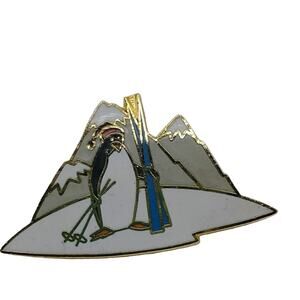 Gold Tone Penguin Pin Skiing Holiday Merry Winter Fun Teacher Office Lapel